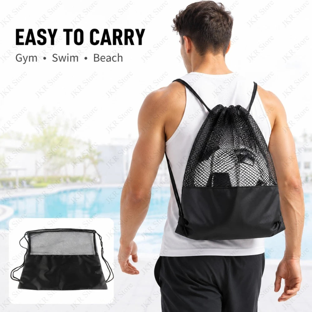 Lightweight Mesh Sports Ball Carry Backpack Drawstring Storage Bag For Basketball Football Volleyball Daily Gym Practice Use Qme