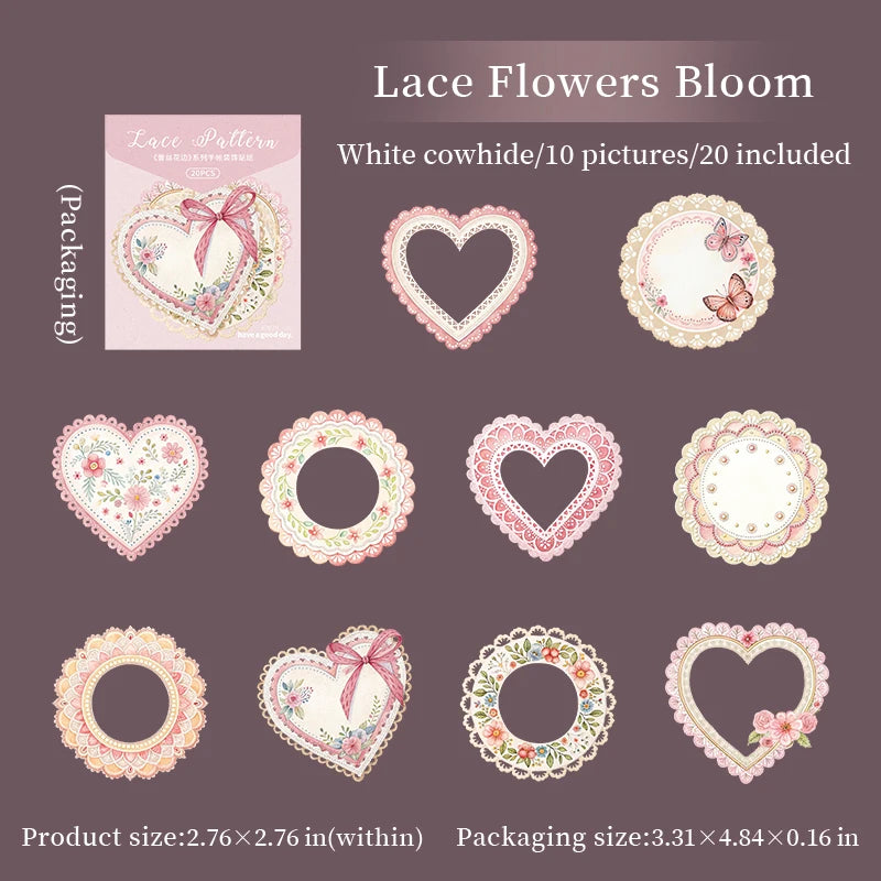 20 Sheets Lace Series Scrapbooking Decorative Stickers for DIY Photo Frame Collage Decoration Craft Supplies Qme 2