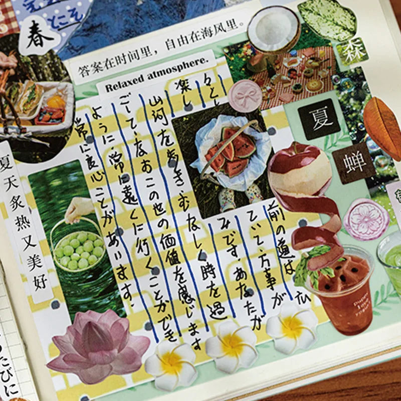 Die-Cut Sticker Book - Japanese Food & Dessert Vintage Showa Style, Glitter Matte Glossy Finish, School Stationery Supplies Qme