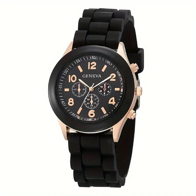 Stylish Round Pointer Quartz Watch, Triple Dial Silicone Watchband Sports Wristwatch For Women And Men, Ideal choice for Gifts Qme