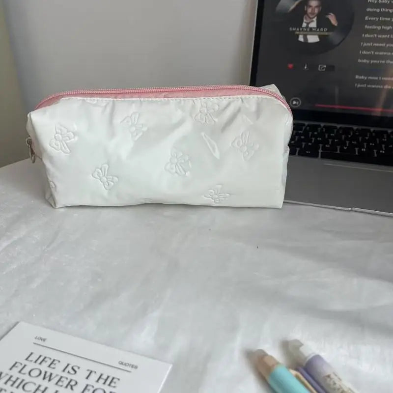 Silver Ballet Cute Bow Large Capacity Pencil Case Student Stationery Qme A9