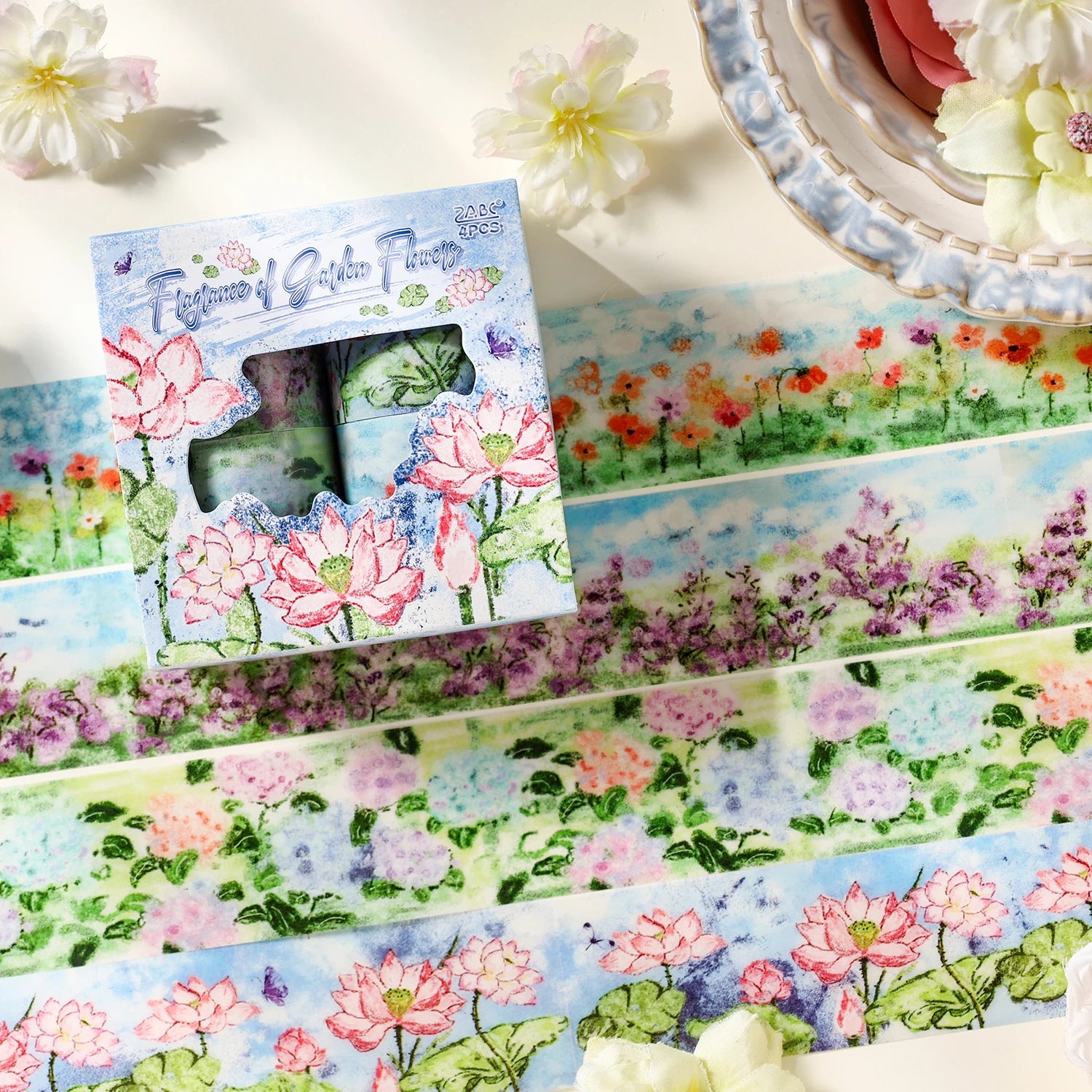 4/8Rolls 200cm PET Washi Tape Set Flower Scenery Decorative Tape for Plant & Flower Lovers Aesthetic Diary Stationery Stickers Qme