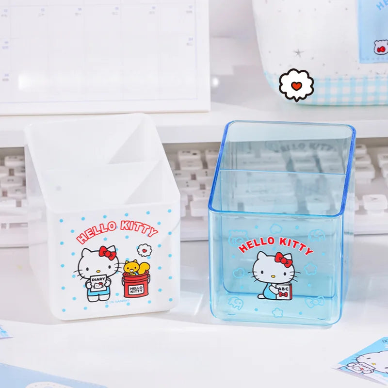Hello Kitty Double-Compartment Pencil Holder Desk Organizer Cartoon-Themed Multi-Compartment Stationery Case for Students Qme