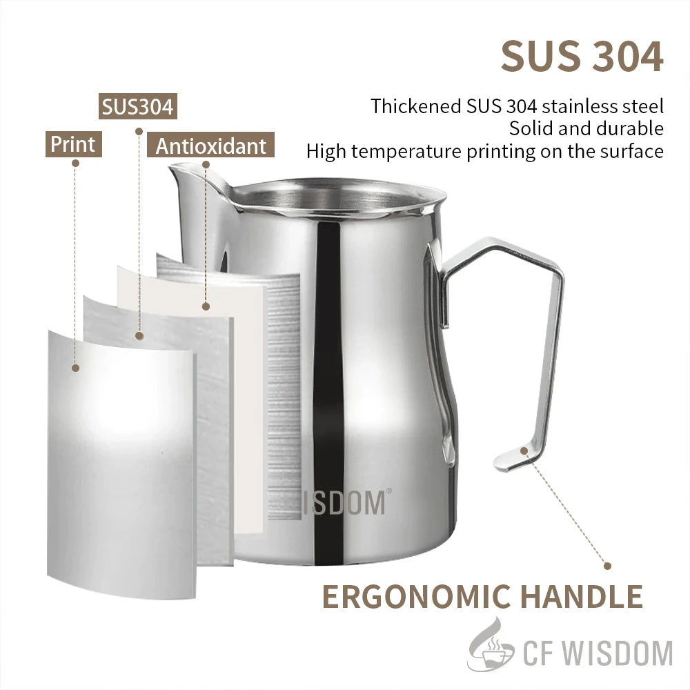 Milk Frothing Pitcher Stainless Steel Frother Cup Latte Art Espresso Qme
