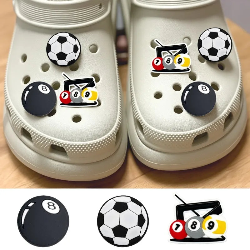 New Black White Shoe Charms Leopard print Football Denim Cap Shoe Decorations DIY Detachable buckle Shoes accessories Qme