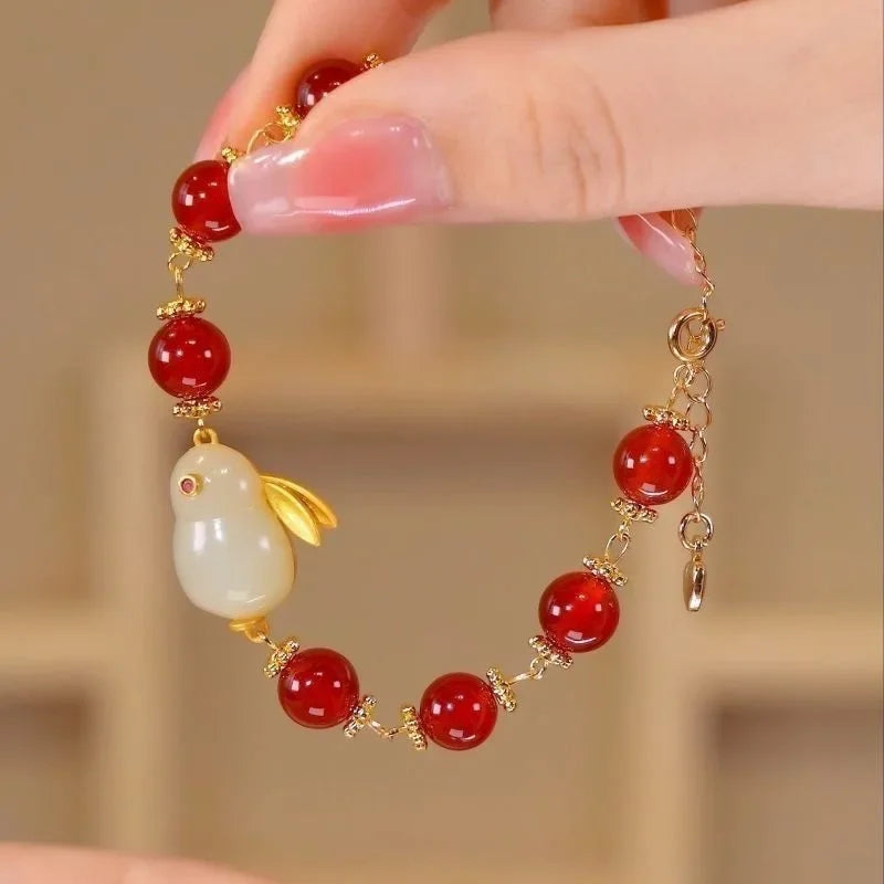 Fashion Creative Lucky Natural Hotan Jade Bracelet Vintage Light Luxury Handmade Jewelry Bracelet Chinese Style Jewelry Gift Qme 222