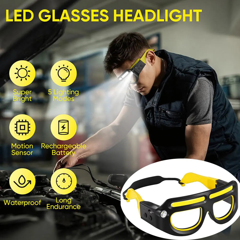 LED Glasses Rechargeable Headlight Motion Sensor 5Modes Light Up Car Qme