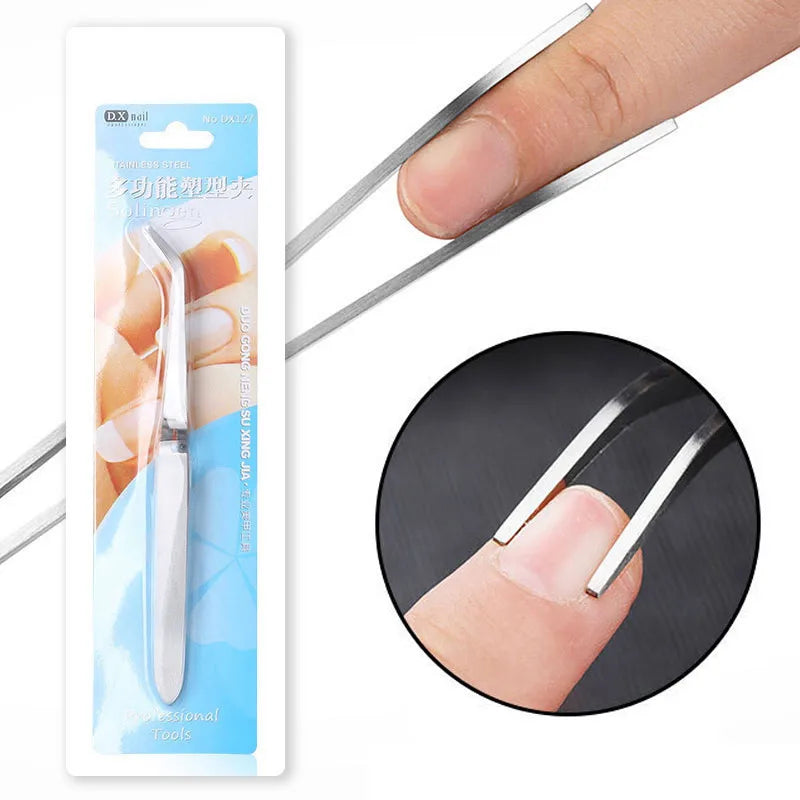 1pc Nail Art Tweezers Stainless Steel Nail Styling Clip Tweezer Multifunctional Shaped Nail Clip Manicure Curve Nipper Nail Tool Qme