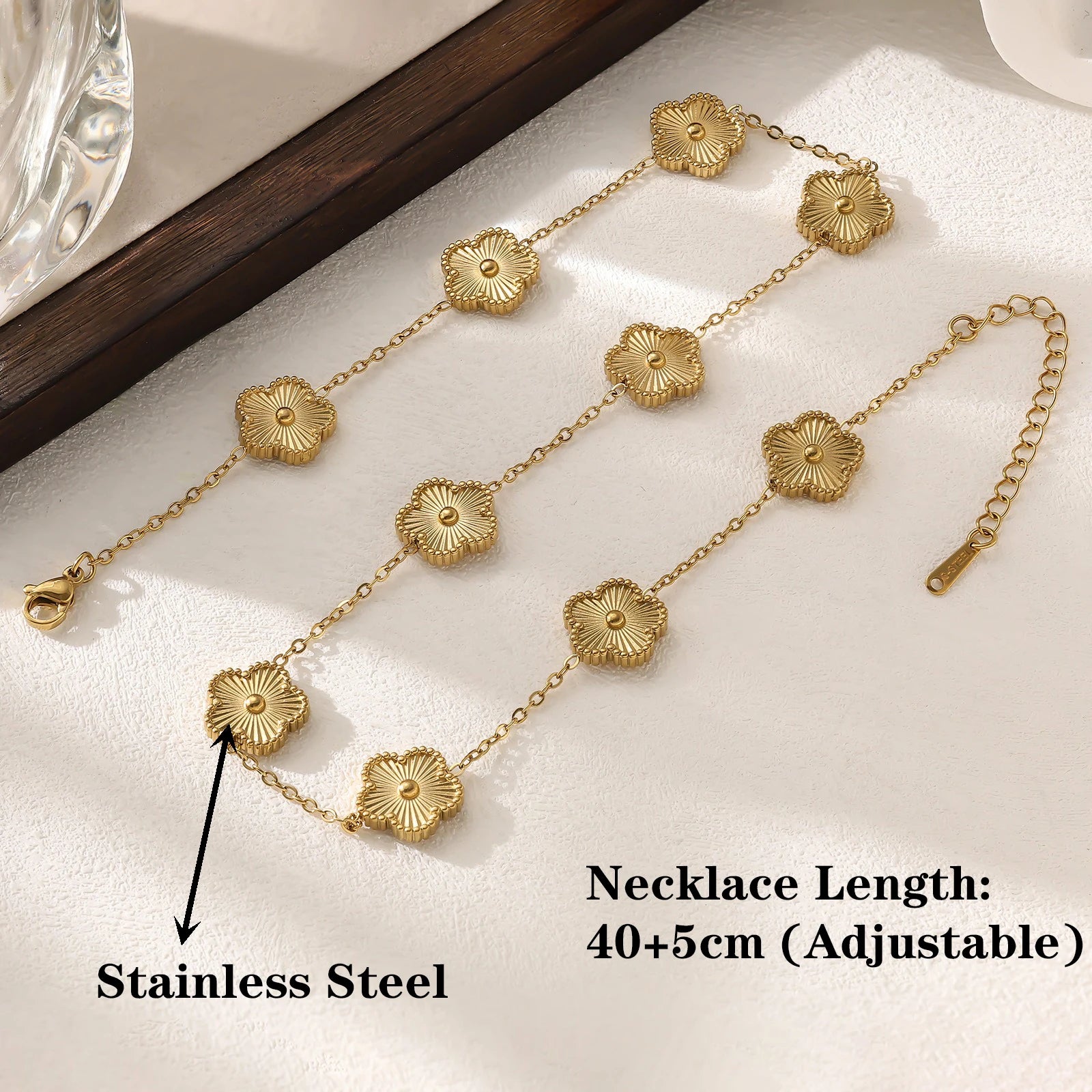 10 Flower Y2K Laser Stainless Steel Five Leaf Flower Waterproof Necklace Simple for Woman Daily Party Aesthetic Jewelry Clover Qme