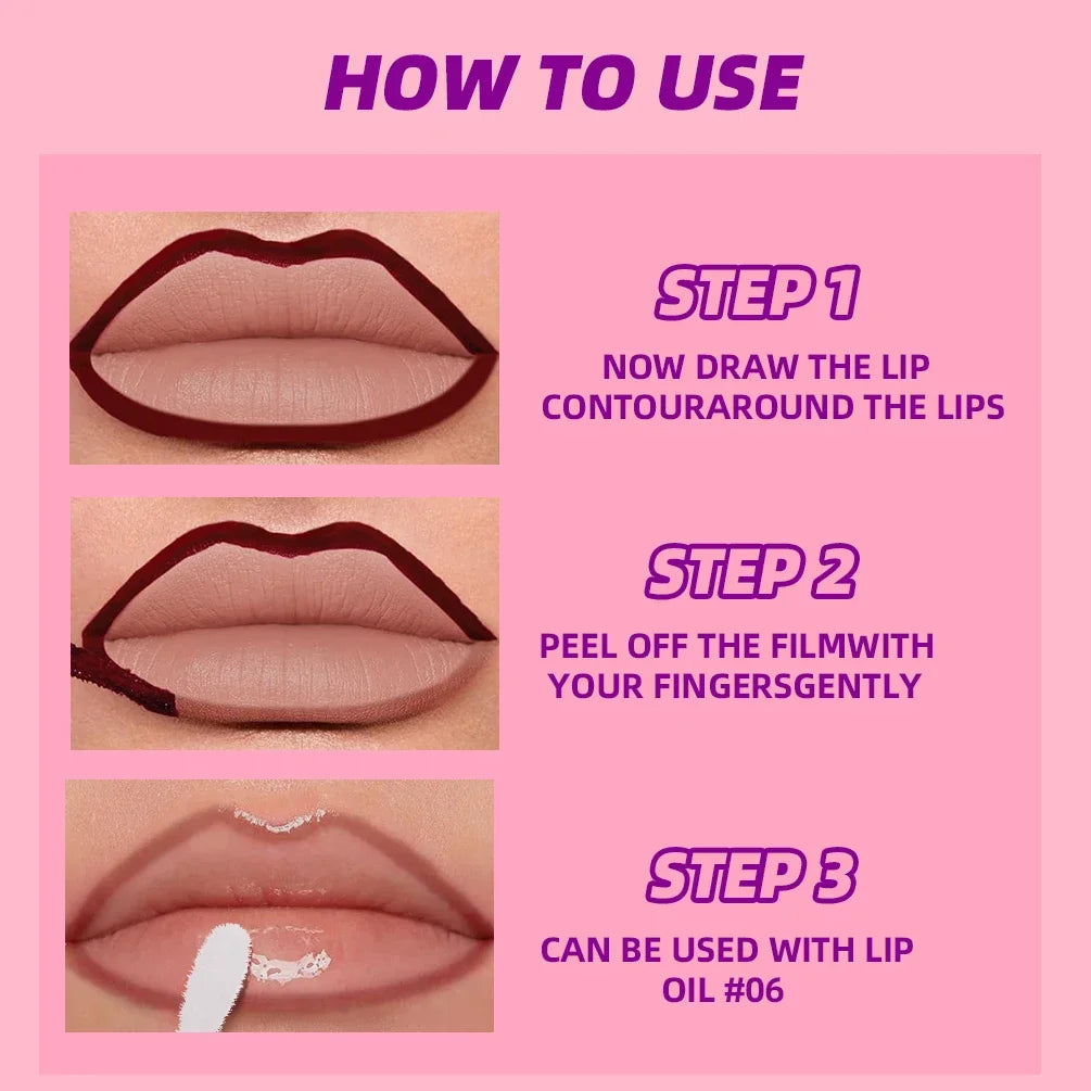 QIBEST Lip Liner Peel Off Tattoo Lipgloss Waterproof Lasting Lip Tint Red Brown Not Easy Fade Lip Stain Outline Contour Makeup Qme