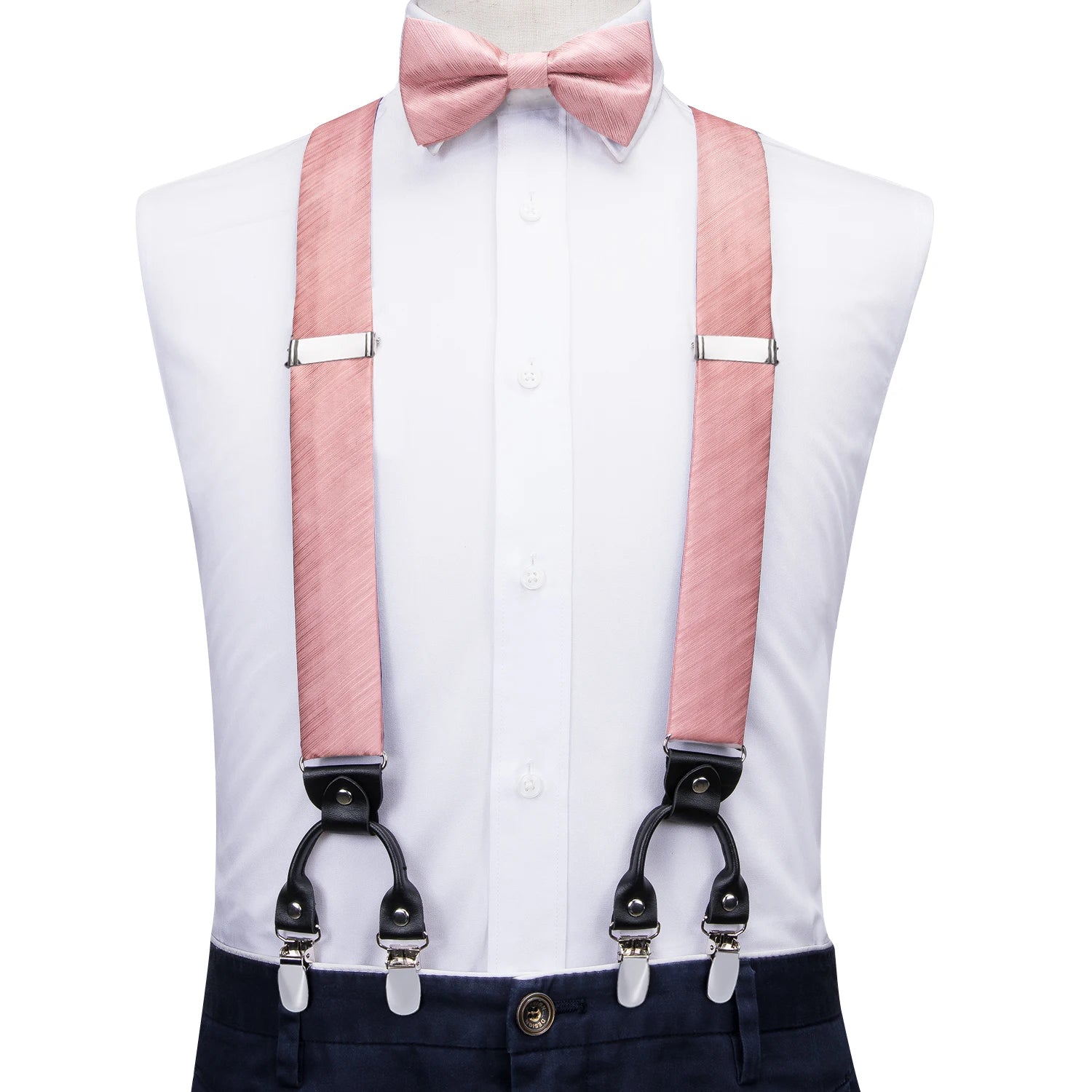Silk Woven Mens Suspenders Bow Tie Hanky Cufflinks Strength 6 Clips Qme BD-3051