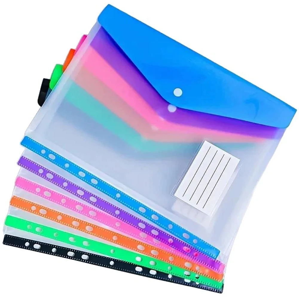 6/12Pcs A4 High-Capacity Loose-Leaf File Bags with 11-Hole Binding Rings,High Capacity Expandable Button Folder Label Pockets Qme