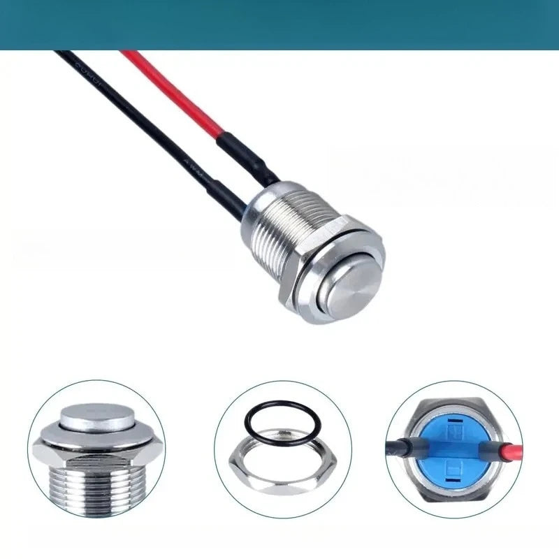 5Pcs 12mm Round Head Momentary Push Button Switch Stainless Normal Open With Pre-Welded Cable One On-Off Used For Auto And Boats Qme