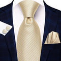 Hi-tie Floral Champagne Ivory Mens Elegant Necktie Handkerchief Qme N-3495