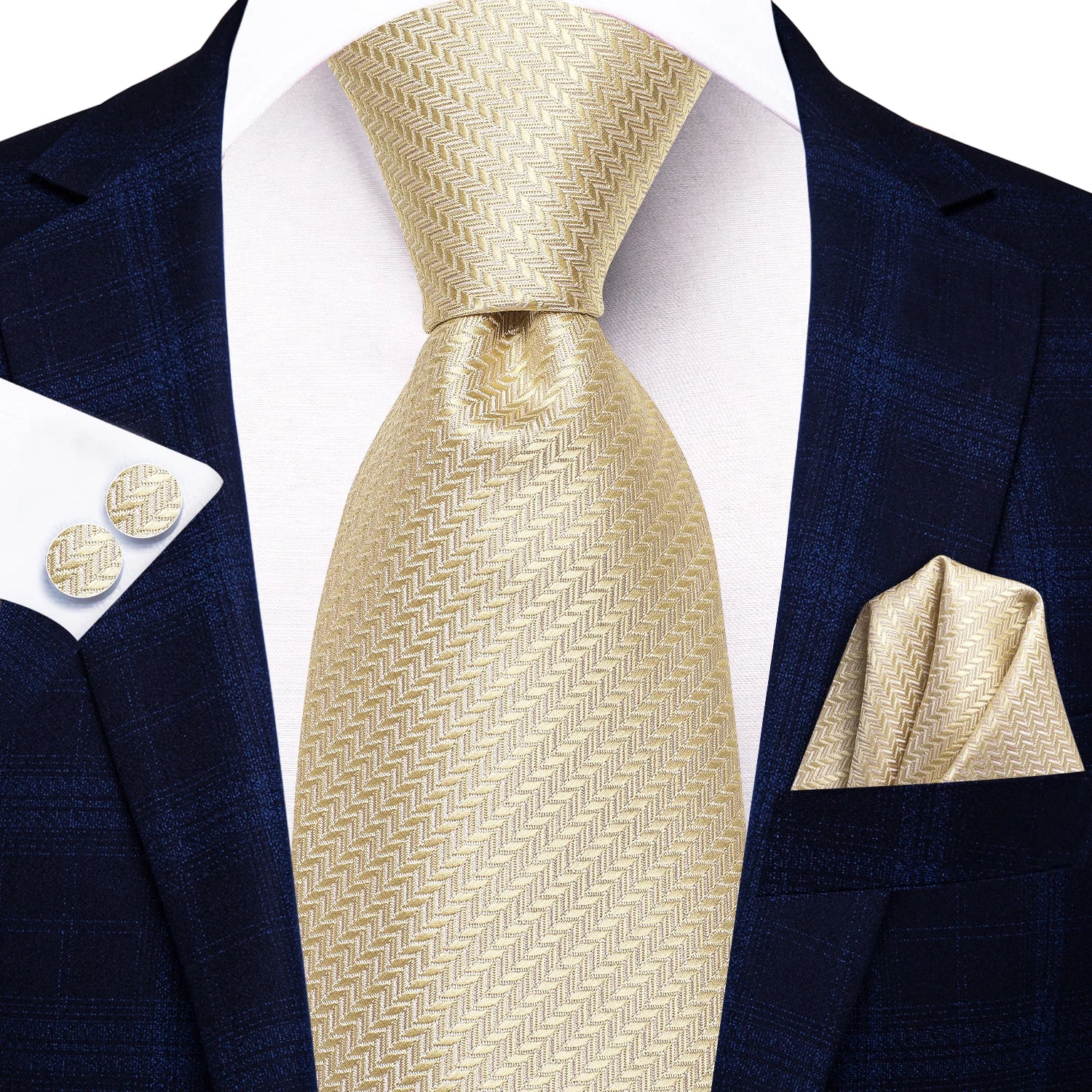 Hi-tie Floral Champagne Ivory Mens Elegant Necktie Handkerchief Qme N-3495