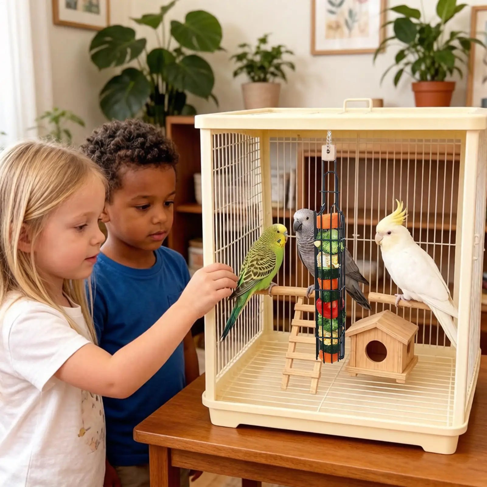 Bird Enrichment Toys Metal Feeding Cage Accessories Supports Feeders Qme