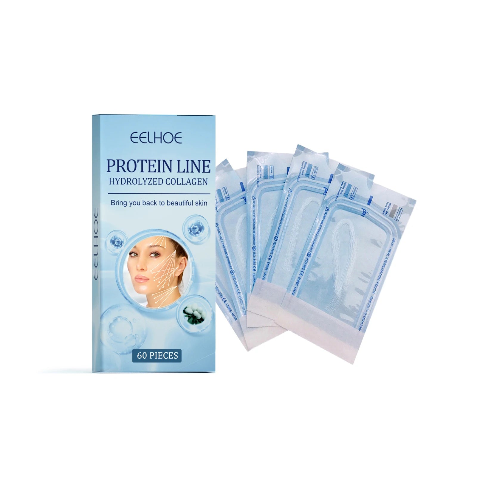60Pcs Gold Protein Line Fade Wrinkle Firming Facial No Needle Absorbable Smoothing Hydrolyzed Collagen Thread Serum Qme 60pcs