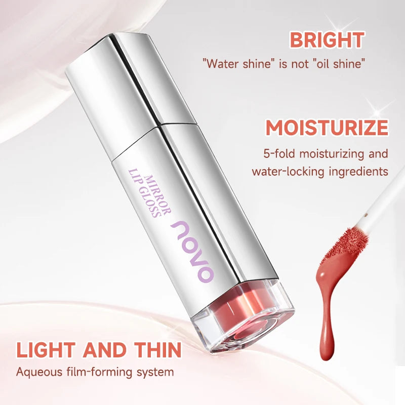 Glossy Lipstick-Lasting Hydrating Lip Gloss, Water Light Mirror Glossy Glass Lip Glaze, Waterproof, Non-Sticky, Non-Stick Cup Qme