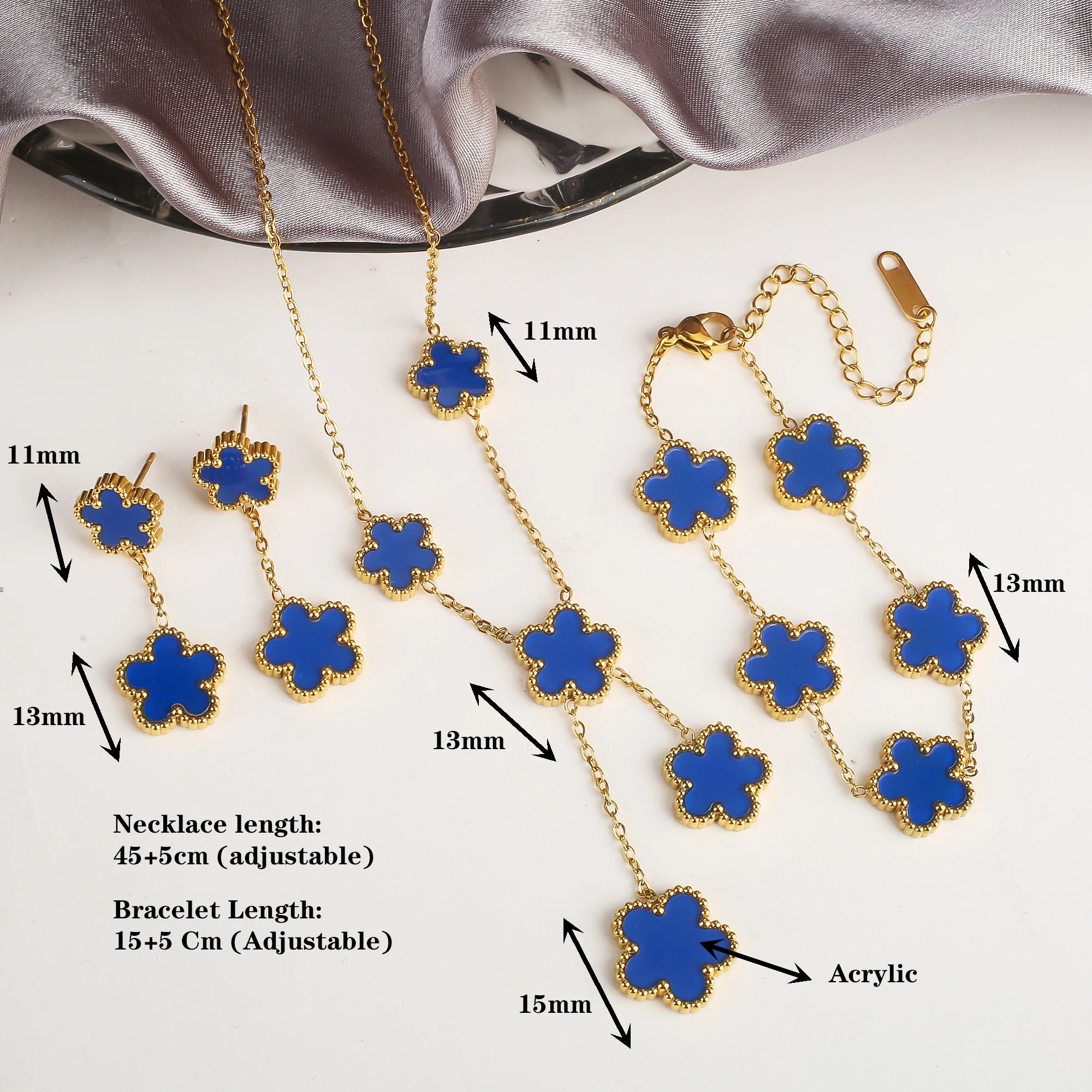 Clover Five Leaf Flower Stainless Steel Bracelet Necklace Earrings Jewelry Set Luxury for Women High Quality Party Jewelry Gift Qme