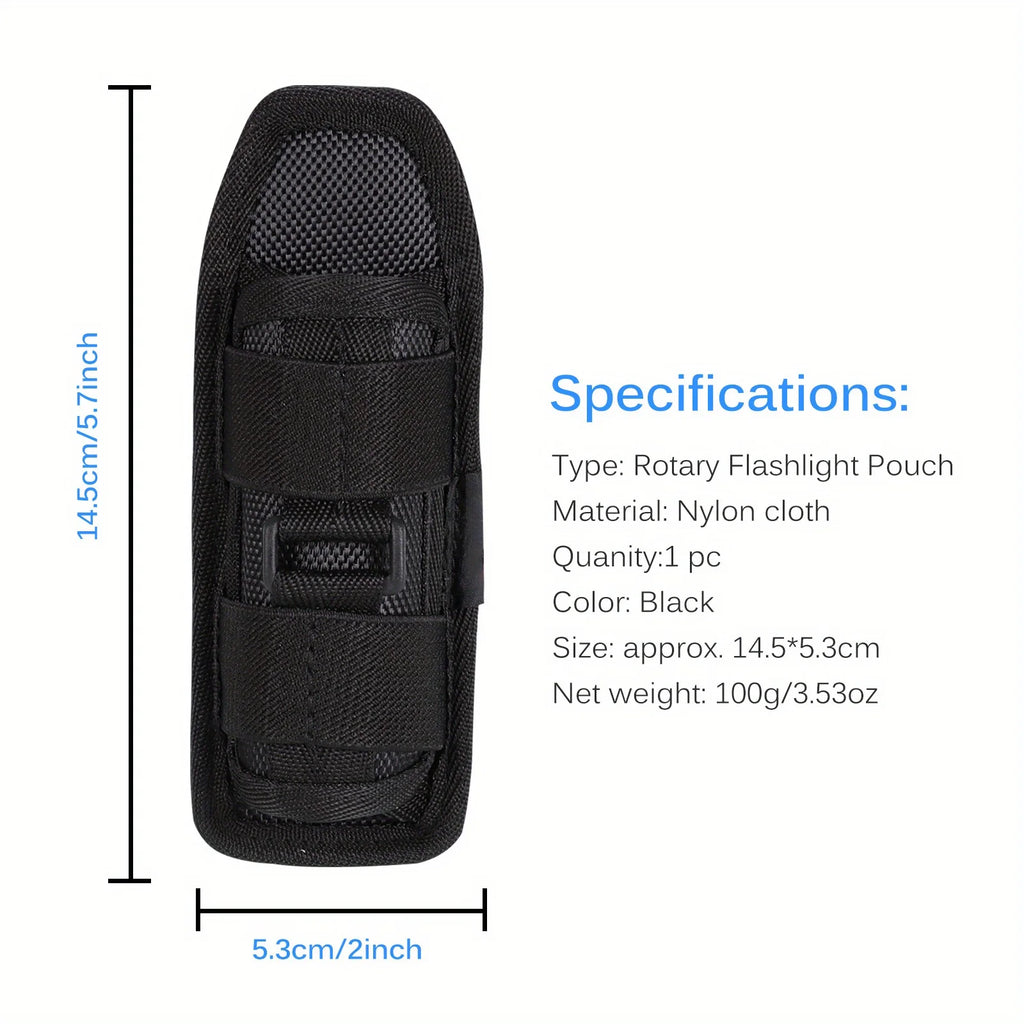 Flashlight case - Outdoor tactical nylon flashlight case with adjustable rotating waist strap, Oxford flashlight case Qme Black