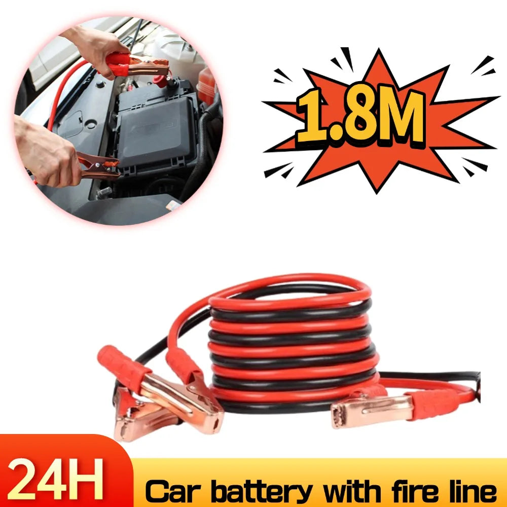 NEW 1.8 M 500A Car Battery Jump Cable Booster Cable Line Emergency Jump Starter Leads Van SUV Double-ended With Clamps Clips Qme