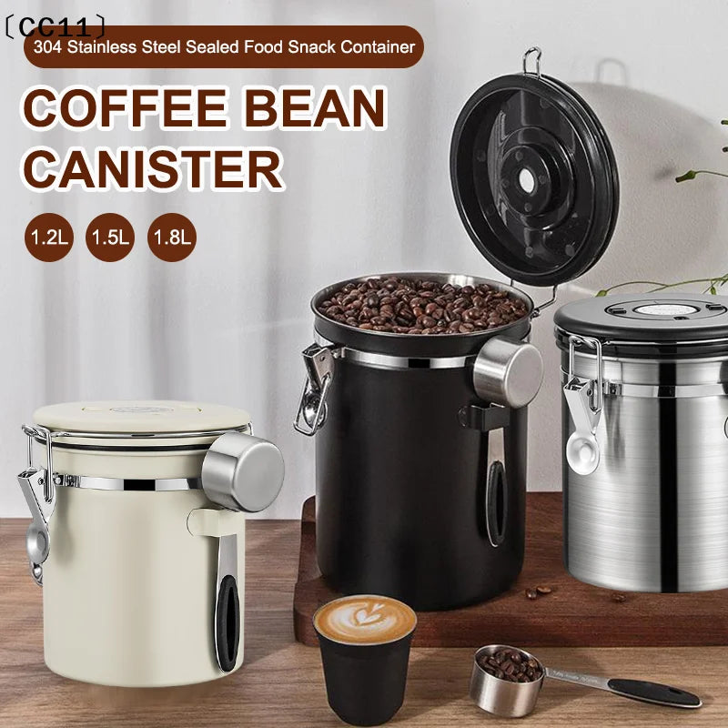 1 2 5 Coffee Bean Jar Airtight Canister Sealed Stainless Steel Spoon Qme