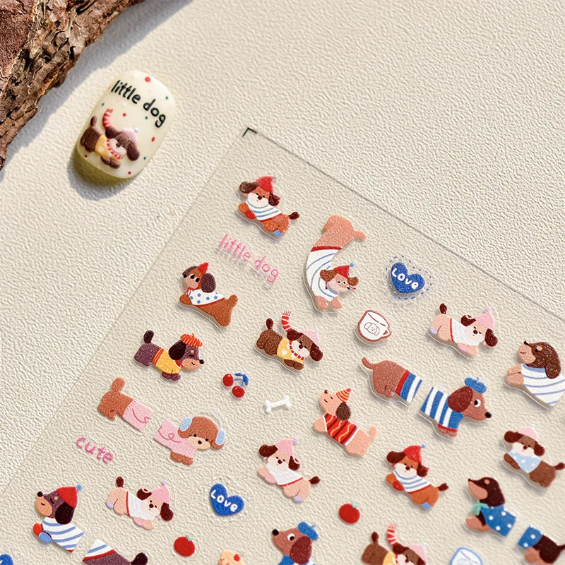Lovely Sausage Dog Nail Art Stickers Gifts Self Adhesive Cartoon Qme