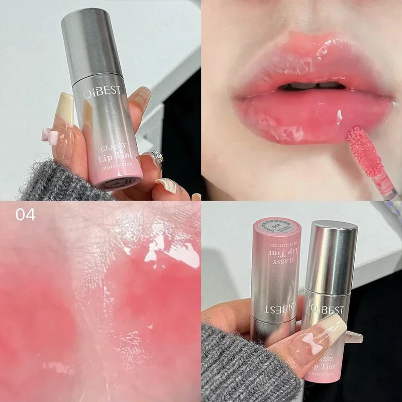 QIBEST Moisturizing Mirror Lip Glaze Lasting Easy Halo-dyeing Mirror Water Glass Lip Gloss Korean Cosmetics Lip Tint For Women Qme 04