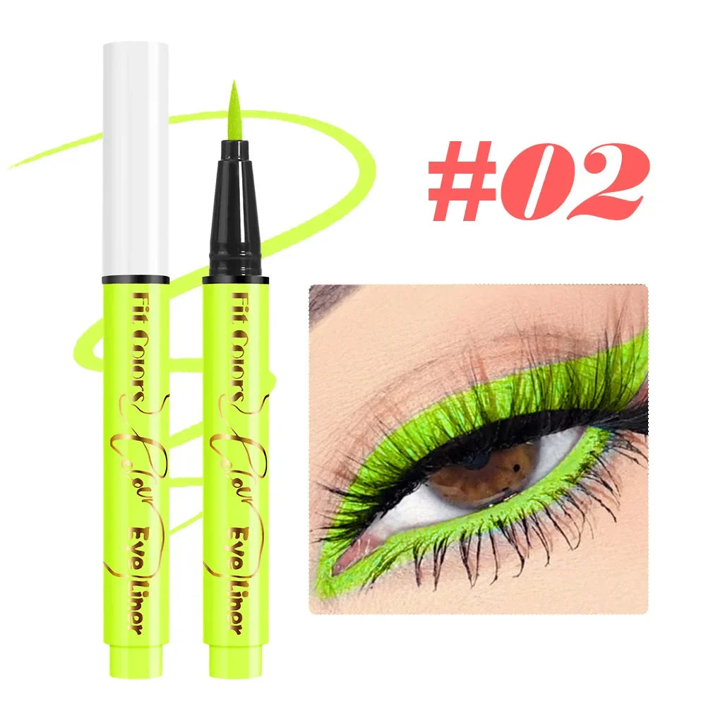 12Colors Liquid Eyeliner Neon Colored Halloween Liner Eyeliner Pen Waterproof UV Blacklight Fluorescent Face Body Paint Makeup Qme 02