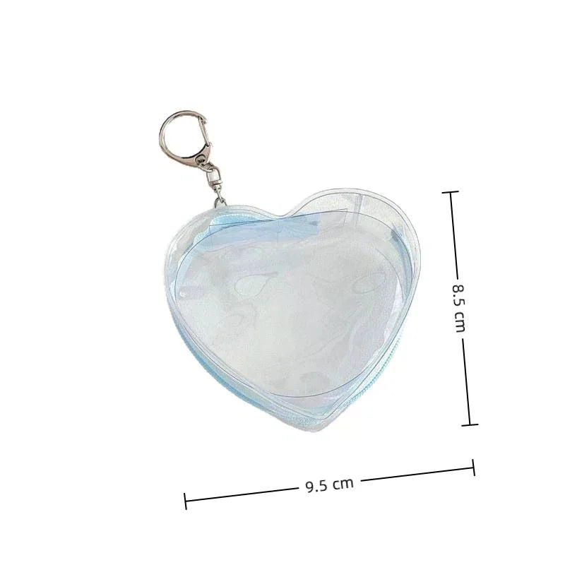 Portable Colorful Heart Transparent Zipper PVC Storage Bag Kaychain Qme