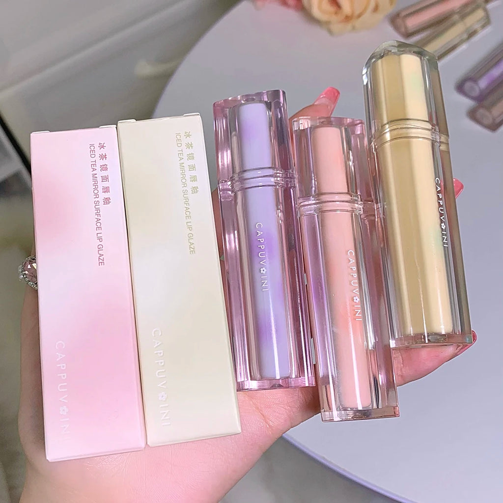 Iced Tea Mirror Lip Glaze Watery Lip Gloss Waterproof Lasting Transparent Jelly Liquid Lipstick Womon Beauty Makeup Lip Cosmetic Qme