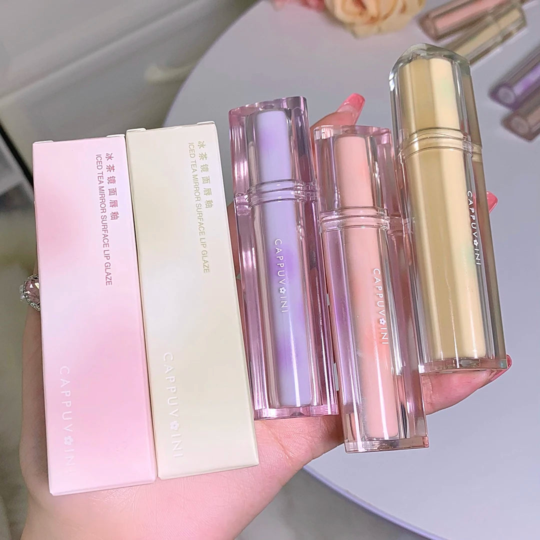 Iced Tea Mirror Lip Glaze Watery Lip Gloss Waterproof Lasting Transparent Jelly Liquid Lipstick Womon Beauty Makeup Lip Cosmetic Qme