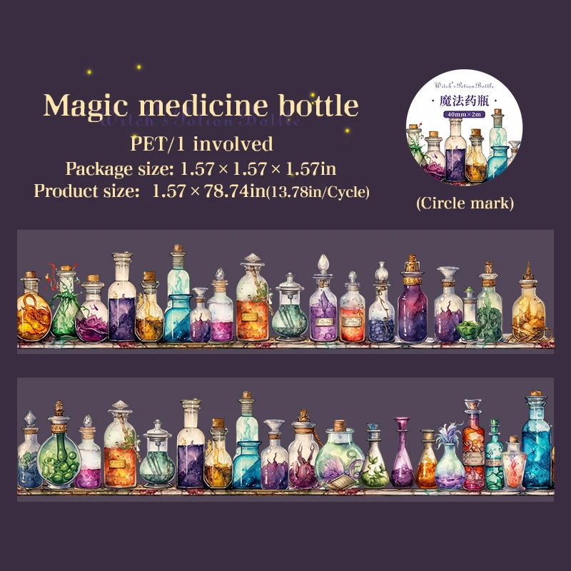 4cm*2m Gothic witch's potion bottle PET Tapes DIY Scrapbooking Stickers Masking Tape Collage Journal Creative Stationery Tapes Qme E