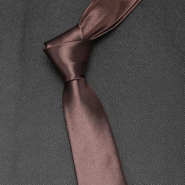 Mans Slim Skinny Tie Men Jacquard Woven Solid Orange Red Purple Black Qme Brown