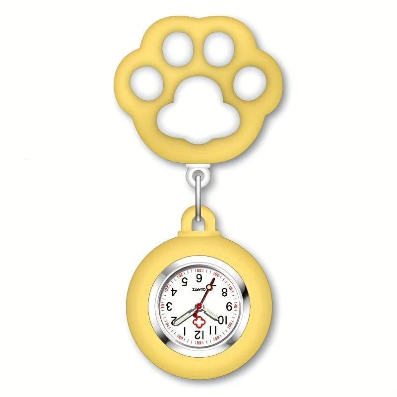 Cute Cat Paw Nurse Watch Brooch, Silicone With Clip, Retractable Telescopic Health Care Nurse Doctor Paramedic Medical Pocket Qme YELLOW