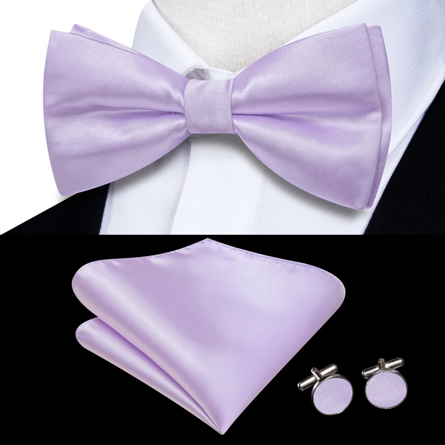 Hi-tie Silk Mens Striped Bow Tie Royal Blue Red Hanky Cufflinks
