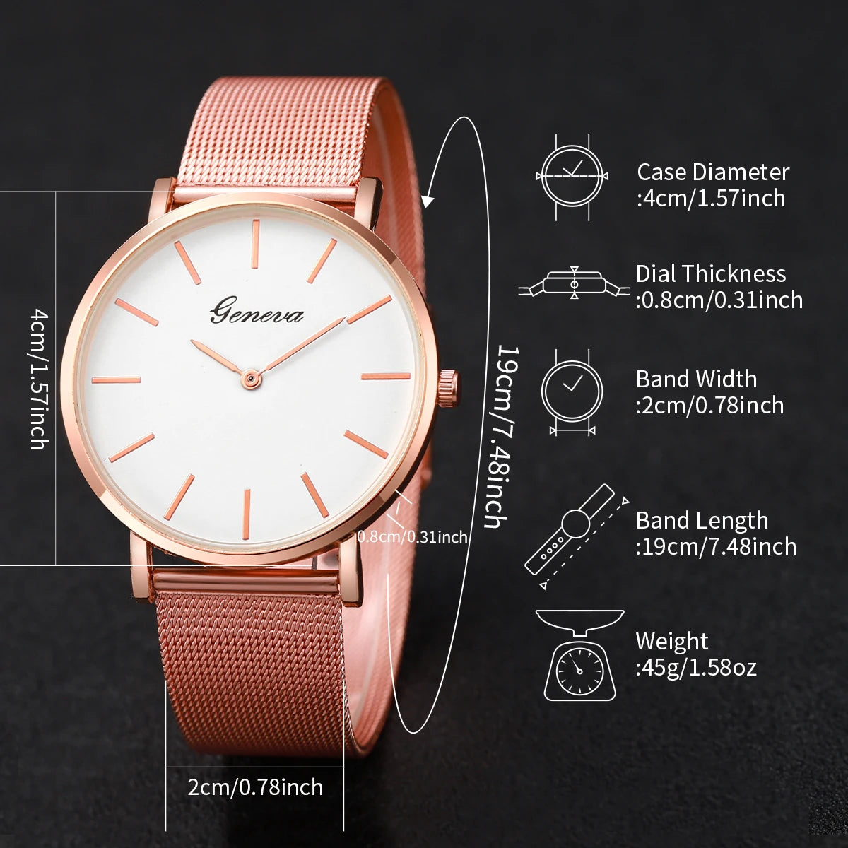 Women's Quartz Watch with Simple Scale Dial, Mesh Band, Bracelets Set, Female Fashion, Without Case, 6 Pieces Per Set Qme
