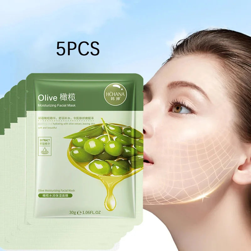 Olive Moisturizing Facial Mask Rich Glycerin Daily Care Suitable All Qme 5pcs