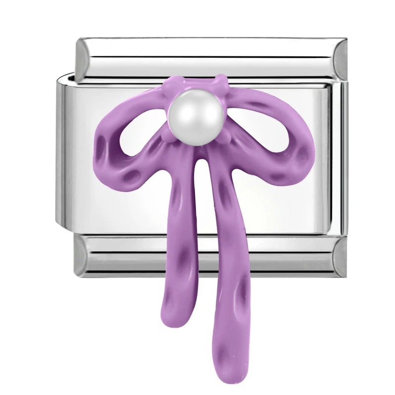 1Pcs 9×10mm Colorful Bowknots Pearl Italian Stainless Steel Charm Beads For Women Bracelet Jewelry Manufacturing Accessories Qme S 15