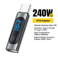 PD to USB C 240W OTG Adapter Fast Charging with Digital Display 480Mbps Data Transfer OTG Connector for iPhone Macbook Samsung Qme black