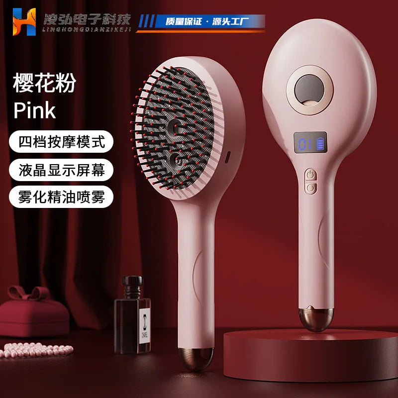 Electric Spray Massage Comb Hair Growth Vibration Head Massager Brush LED Anti Hair Loss Scalp Liquid Medicine Atomizing Comb Qme pink