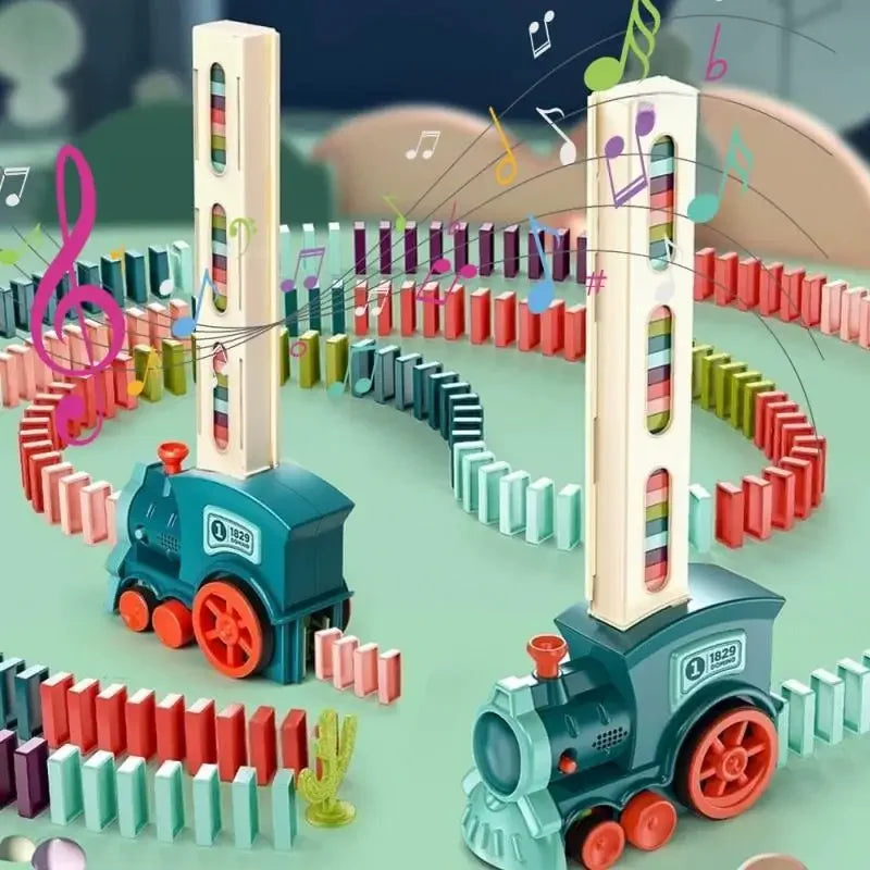 Domino Train for Kid Automatic Electric Laying Car Colorful Dominoes Set Educational Toys Blocks Birthday Gifts Boy Girls Child Qme