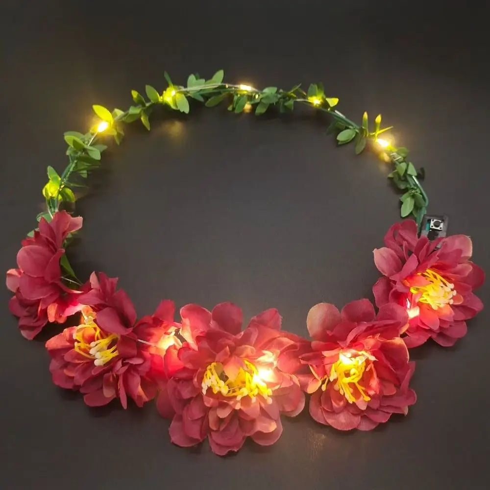 Simulation Rose Flower Wreath Headband Tiara LED Light Crowns Qme V