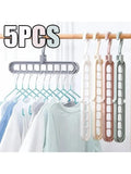 5Pcs 9-hole Wardrobe Storage Rack Multifunctional Foldable Clothes Drying Rack Storage Clothes Rack Space-saving Clothes Hanger Qme 5pcs Random colors