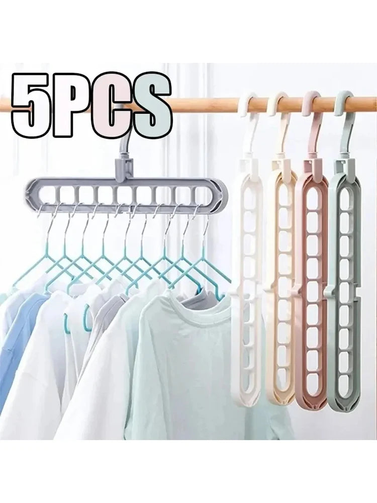 5Pcs 9-hole Wardrobe Storage Rack Multifunctional Foldable Clothes Drying Rack Storage Clothes Rack Space-saving Clothes Hanger Qme 5pcs Random colors