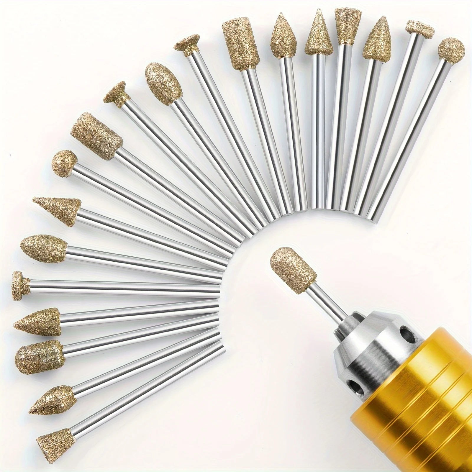 20pcs Diamond Coated Grinding Burr Set - Premium Rotary Tool Accessories for Effortless Stone, Ceramic & Glass Carving Qme