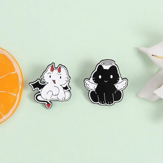 Cute Cartoon Angel And Devil Cat Enamel Pin Lovely Dual Style Kitten Metal Brooch For Backpack Decor Collection Holiday Gifts Qme