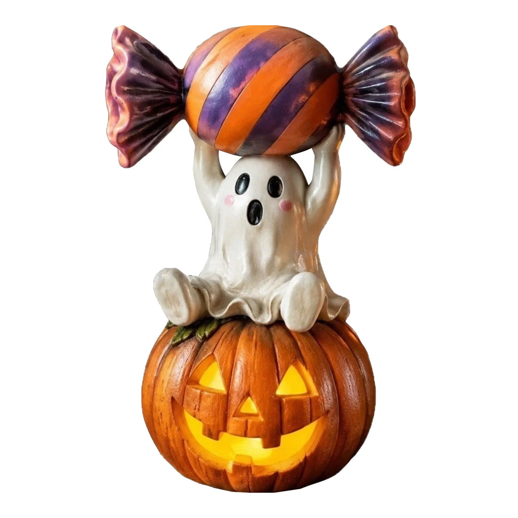 New Cute Candy Ghost Resin Statue Desktop Ornaments Crafts Siting Posture Home Decoration Accessories Halloween Party Gift Qme A One Size