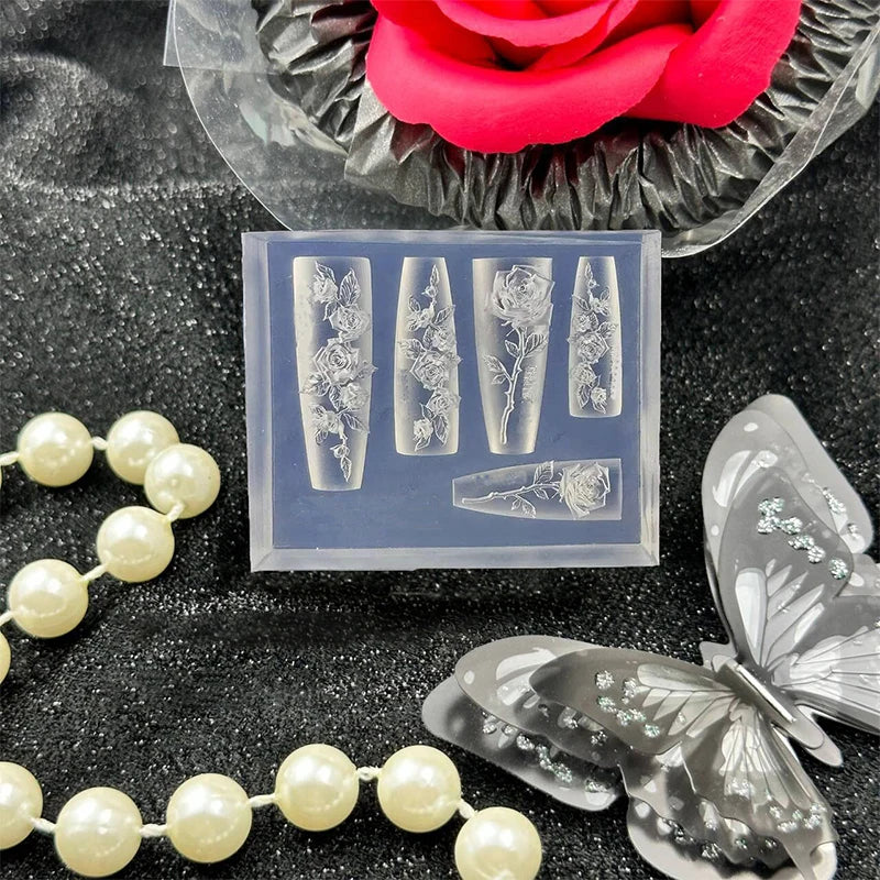 Flexible Silicone Nail Art Molds Rose Flower Charm Professional Qme