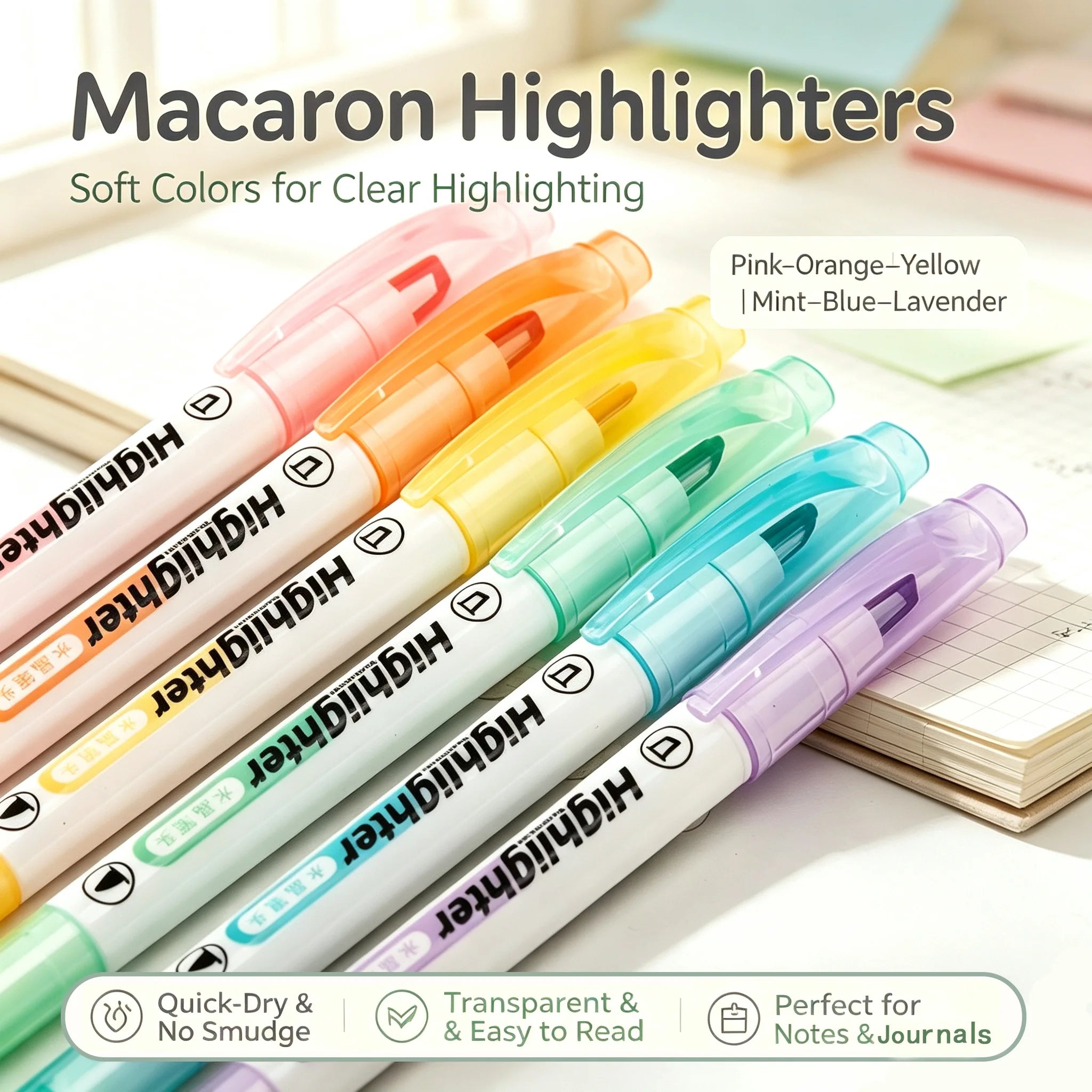 Back To School 6 Colors Double Tip Pastel Highlighter Markers Smooth Writing Student Reading Note Taking Stationery Gift Set Qme